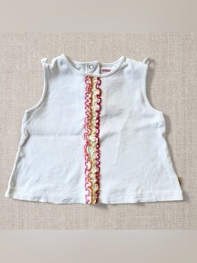 VTG Gymboree 2002 Ice Cream Shop Top 3T Y2K White Ruffle Sleeveless Cotton Tank